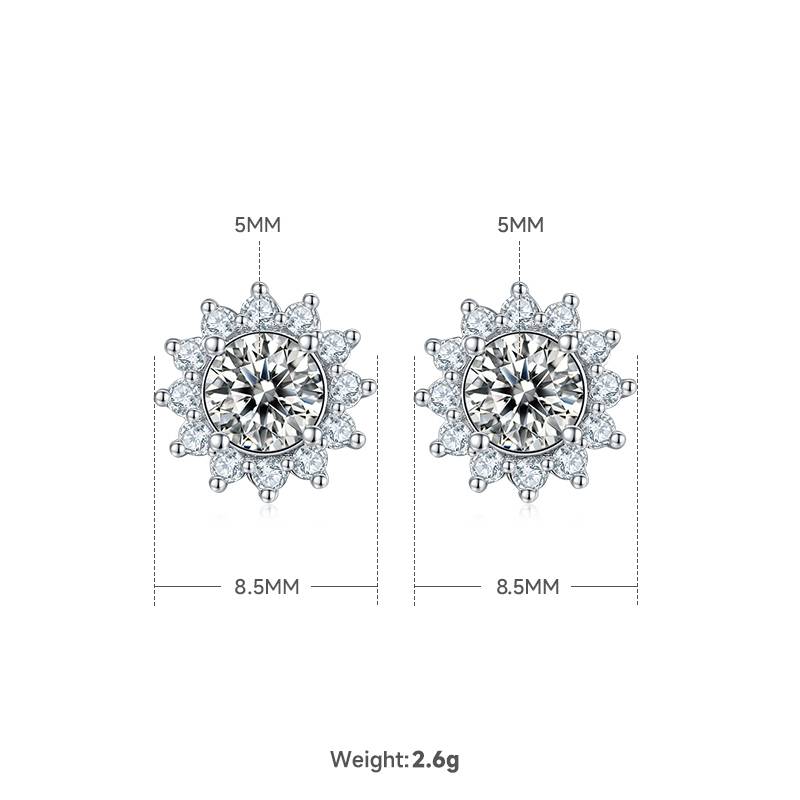 Sunflower S925 Silver Plated Platinum Moissanite Diamond Pendant Earnail Set